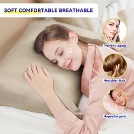 Jaciu 100% Silk Pillowcase for Hair and Skin, Pillow Cases Both Side Mulberry Silk Pillowcases 21 Momme 600 Thread Count Hidden Zipper Smooth Soft(Apricot, Queen 50x75cm,1pcs）