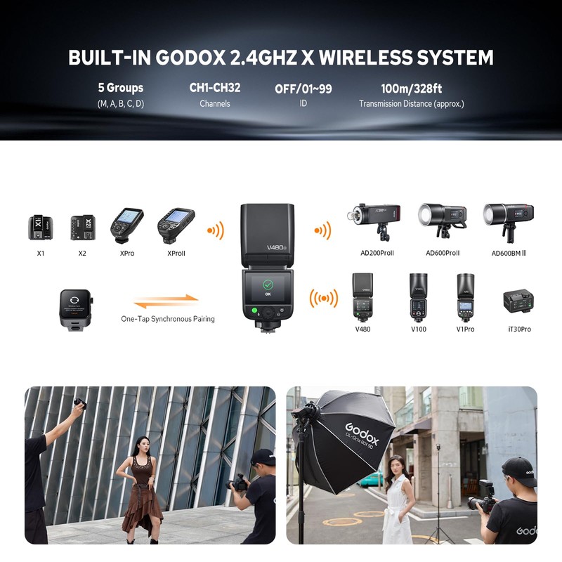 Godox V480O V480 TTL Flash Speedlite Touchscreen GN50 2.4G Wireless