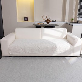 MDSASFD Boho Couch Cover Non Slip Sofa Cover Washable for Dogs, Sectional Couch Covers Soft, Plush Sofa Slipcover Furniture Protector Covers for L Shaped(Beige White, 36"x 71")