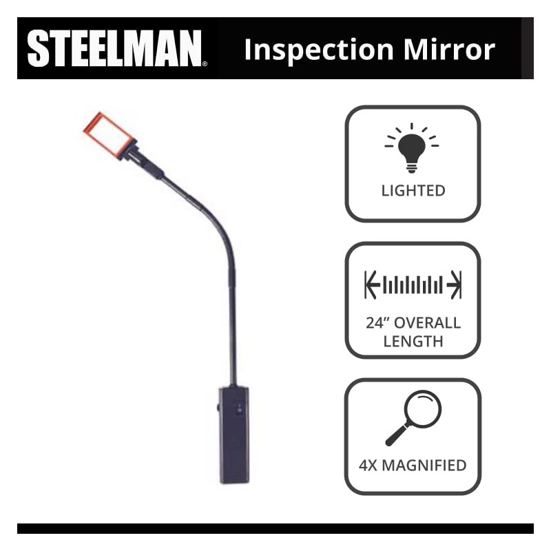 Steelman 24-inch Lighted Inspection Mirror Tool, Flexible Shaft with Thumb