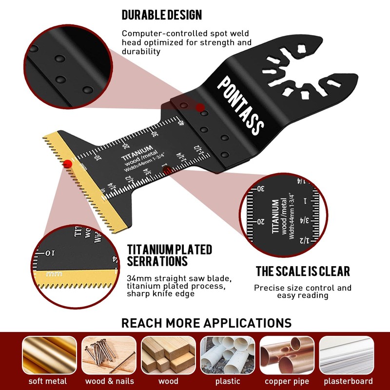PONTASS 27Pcs Oscillating Saw Blades, Universal Titanium Multitool Blades for