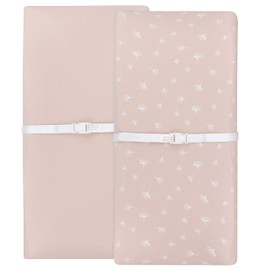 Ely’s & Co. Changing Pad Covers│Cradle Sheets 2-Pack — Combed, 100% Jersey Cotton for Baby Girl — Rosewater Pink, Pin Dots & Gingko Leaves
