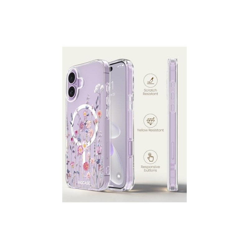 Bonita Funda Magnética Iphone Transparente Delgada Compatible Magsafe Patrón Floral