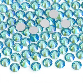 Jollin Glue Fix Crystal Flatback Rhinestones Glass Diamantes Gems for Nail Art Crafts Decorations Clothes Shoes(ss5 2880pcs, Aquamarine AB)