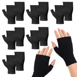 6Pcs Black Cotton Fingerless Gloves, Reusable Eczema Gloves, Moisturizing Gloves Overnight, Cotton Gloves for Dry Hands Sleeping, Hand Moisturizer Gloves, Moisture Gloves, Spa Gloves for Adults