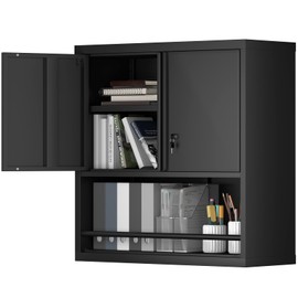 STEELIST Locking Cabinet, Black Wall Storage Cabinet with Shelves, Hanging Cabinets with Open Storage, Small Wall Cabinet, Lockable Tool Cabinet for Basement, School, Office