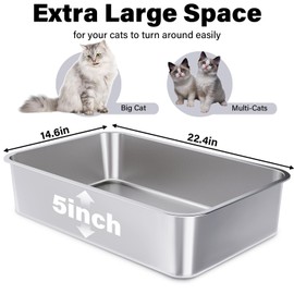 FUTAM Stainless Steel Litter Box,XL Metal Litter Box for Cat, Large Metal Litterbox for Kitty, Easy Clean, Non Stick No Smell
