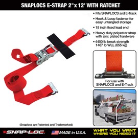 SNAPLOCS E-STRAP 2"x12' RATCHET (USA!) with Hook & Loop Storage Fastener