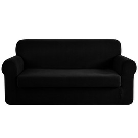 CHUN YI Stretch Oversized Sofa Slipcover 2 Piece Sofa Cover, 4 Seater Couch Slipcover Coat Soft Washable Furniture Covers with Elastic Bottom, Checks Spandex Jacquard Fabric, X-Large, Black
