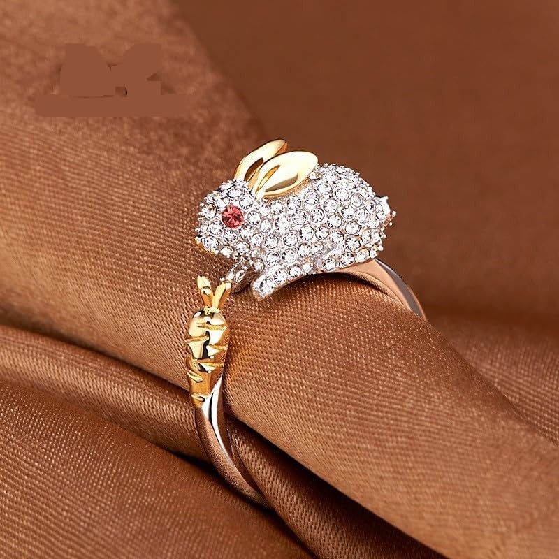 Cute Rabbit Carrot Animal Rings for Women Cubic Zirconia Crystals
