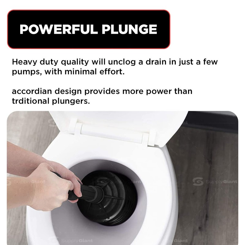 Supply Giant SU3227 Accordion Toilet Plunger, Unclogs Sinks, Toilets, and