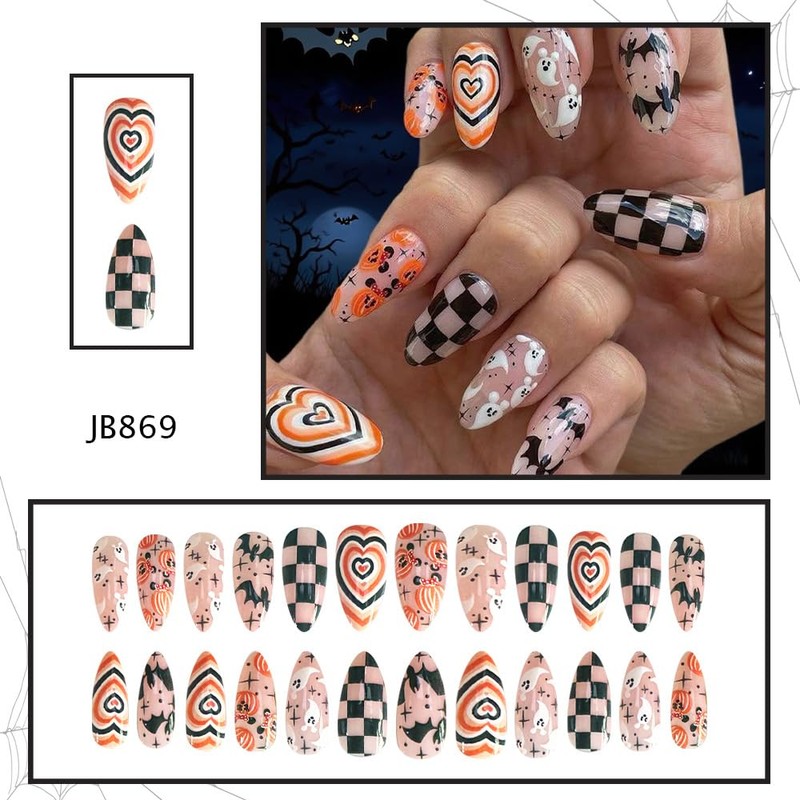 Halloween Press on Nails Medium Almond Stick on Nails with