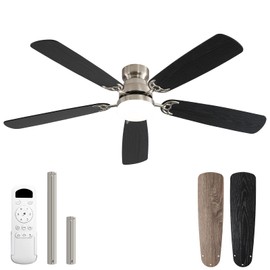 Sofucor 52 Inch Modern Flush Mount Ceiling Fan with Light and Remote Black