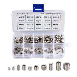 Weyeena 200pcs M3 M4 M5 M6 M8 Allen Head Socket Hex Grub Screw Set Cup Point Assortment Kit (Metric, 304 Stainless Steel)