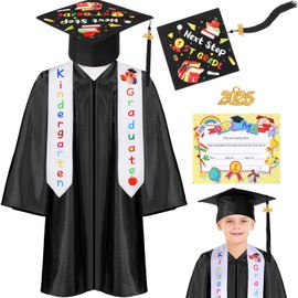 Retisee 7 Pieces 2025 Kindergarten and Preschool Graduation Cap Gown Stole Set with 2025 Tassel Diploma Grade Graduation(Size 27, Small,Black)