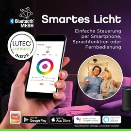 LUTEC Noma LED Smart Home Table Lamp with Touch Switch, Dimmable Table Lamp in White, Controllable via App, Compatible with Alexa/Google, Touch Control, WiFi Bedside Lamp