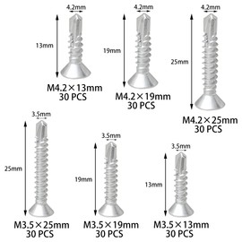 180 Pieces Stainless Steel Self Tapping Screws for Metal (Flat Head)