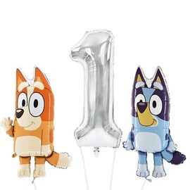 Toyland® Bluey & Bingo Folienballon-Set – 2 x 81,3 cm Charakterballons & 1 x 101,6 cm Zahlenballon – Kindergeburtstagsparty-Dekorationen