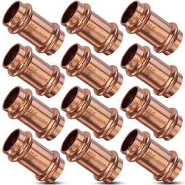 12PK Copper Press Fittings 3/4 inch Coupling with Stop Zero Lead P x P,3/4" Copper Coupling with Stop for Residential,Commercial Plumbing,Outer Diameter 7/8”,Use with Hydraulic Press Fitting Tool