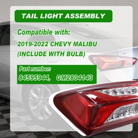 Lochnchn Rear Tail Lights Compatible with Chevy Malibu 2019 2020 2021 2022 Outer LED Taillight Assembly Brake Lamp Left Driver Side Replace 84595944 GM2804143