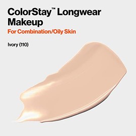 REVLON Revlon Liquid Foundation, ColorStay Face Makeup for Combination & Oily Skin, SPF 15, Medium-Full Coverage with Matte Finish, 110 Ivory, 1 Fl Oz