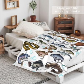 Sumsive Fishing Gifts Blanket for Men Unique Cozy Fish Flannel Blanket for Fisherman Fish Lovers Gifts for Men Who Love Fishing Dad Kids Boys Grandpa 60" x 50" On Valentine's Day