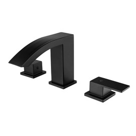 Bathroom Faucet, 3 Holes Two Handles Lavatory Vanity Sink Faucet, Widespread Waterfall Bathroom Sink Faucet with Supply Hoses, Basin Brass Faucet Mixer Taps,Brushed Gold (Color : Black)