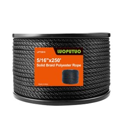 5/16 Inch × 250 FT Black Polyester Solid Braid Rope – UV & Abrasion Resistant, Low Stretch, Multipurpose for Flagpole Halyard, Clothesline, Camping, and Utility Tasks