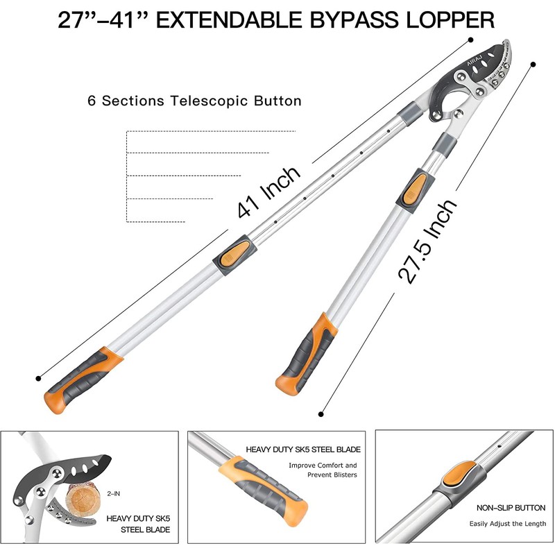 AIRAJ 27-41'' Extendable Anvil Loppers Heavy Duty with Compound Action,