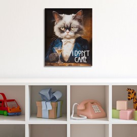 Madison Park Funny Grumpy Cat Wall Décor for Teens, Home Office, Bathroom Decor, Gifts for Cat Lover, Birthday, Father's Day, Graduation Dorm Room Décor, I Don't Care Mean Cat Painting