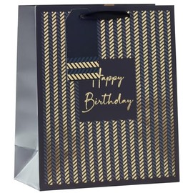 Design By Violet Herringbone Design Happy Birthday Paper Gift Bag With Gift Tag Presents Gift Bag For Him Birthday Gift Wrap Occasion Medium