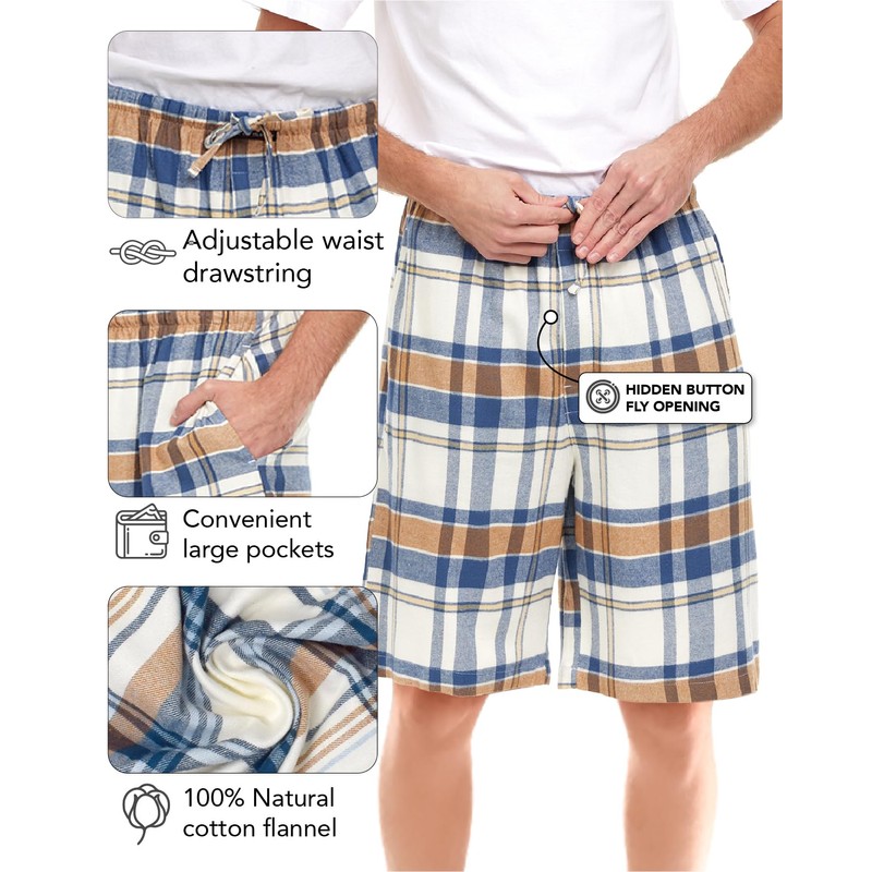 Andrew Scott Men's Cotton Flannel Soft Woven Lounge PJ Shorts