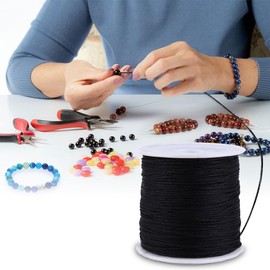 Joyzan Black Nylon Cord, Bracelet Satin String Jewelry Making Waxed Trim Rope Weave Necklace Bulk Beading Lift Shade Thread Replacement Kumihimo Chinese Knot DIY Craft Braided Landyard 100M x 0.8mm