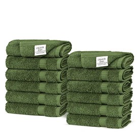 Luxury Hotel & Spa Towel 100% Genuine Turkish Cotton (Wash Cloth - Set of 12, Moss)