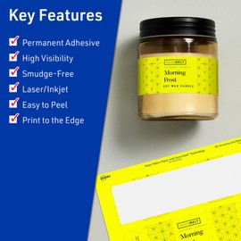 Avery Printable Rectangle Labels with Sure Feed Technology, 2-1/4" x 7-3/4", Neon Yellow Labels, Print-to-The-Edge, Laser/Inkjet, 40 Total, Great for Candle Labels and Jar Labels