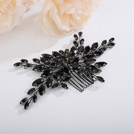 Teyglen Crystal Wedding Hair Comb Black Rhinestone Flower Hair Comb Bridal Black Crystal Hair Piece Hair Accessories Vintage Black Headpiece for Women Girls Party Prom(Black)