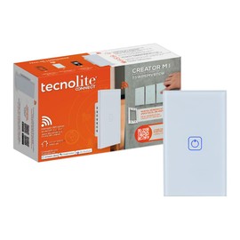 Tecnolite Connect - Apagador Inteligente Táctil WiFi 1 Circuito, Requiere Cable Neutro, Compatible con App móvil, Alexa, Google y Siri, Interruptor Inteligente