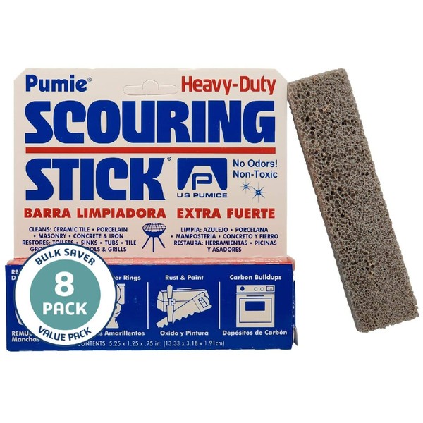 PUMIE Scouring Stick, 8 Pack, US Pumice Pummis Stone, Remove Hard Water Rings, Foot Pumice Stone, Pool Cleaning Stone (8 Pack)