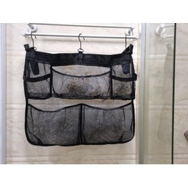 Pool Side Storage mesh bag, 24 x20" Above Ground Swimming Pool side Hanging Organizer Net Basket for Towels, Cups, Toys, Outdoor Pool Accessories with Hooks Attaches to Poolside and Fence (Black)