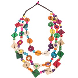 Sewroro Women Retro Bohemia Style Necklace with Coconut Shell Hand-knitted Wooden Beads Beach Jewelry for Any Occasion