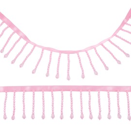letsinstyle 2 Yards 2.36 Inch Wide Pink Beaded Fringe Trim, Teardrop Bead Tassel Ribbons Crystal Fringe Belt, Decorative Sewing Accessories for Wedding Bridal DIY Crafts Home Decor Clothing Decoration