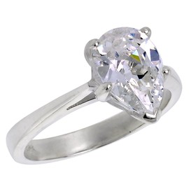 Sterling Silver Cubic Zirconia 10X7mm Pear Cut Solitaire Engagement Ring for Women 1/2 ct, Size 6