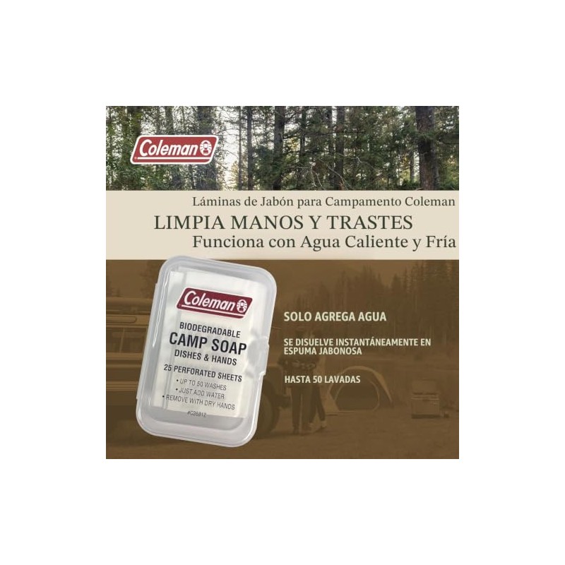 Coleman Camp Sábanas de Jabón Viaje Biodegradables, 25 Hojas Perforadas