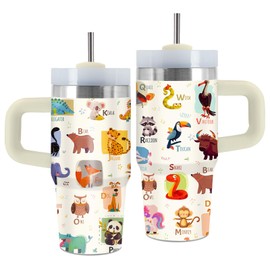 Uibunoo Dog Gifts for Women, 14 Oz Elephant Tumbler with Handle & Straw, Animal Lover Present, Birthday Gifts for Daughter, Animal Stainless Steel Vacuum Insulated Tumbler for Daughter