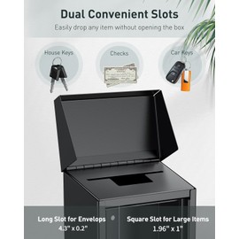 Uniclife Black Metal Donation Box Wall Mounted Mailbox with Top Slot, Collection Box with Key Lock, Safe Suggestion Box, Key Drop Box for Outside, Steel Cash Drop Box for Home Office and Business