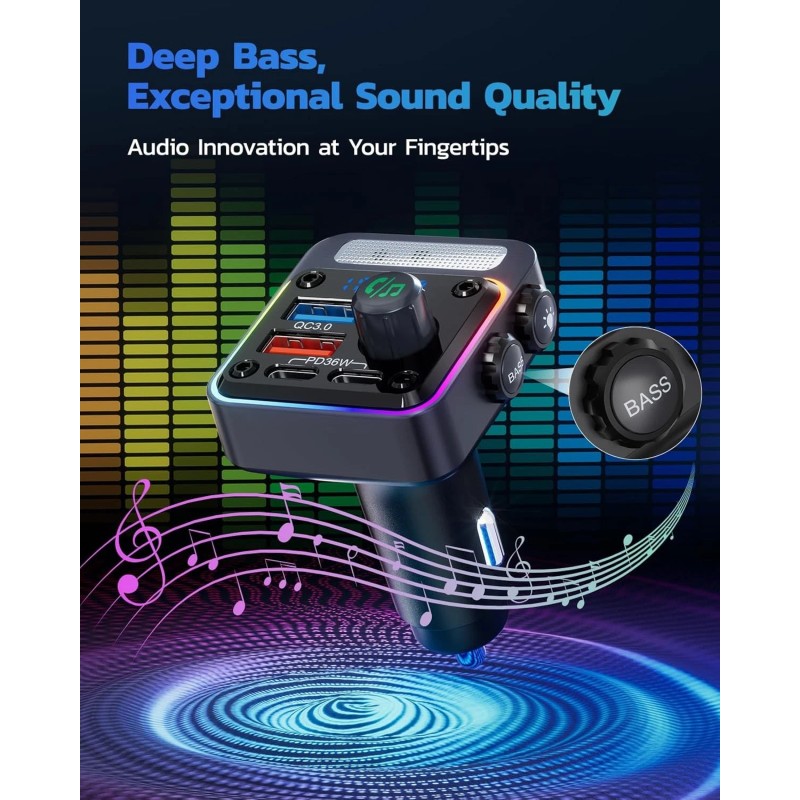 Nulaxy 54W Bluetooth 5.3 Car Adapter Charger 4-Port FM Transmitter