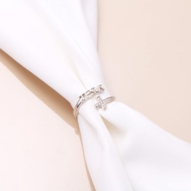 DAOCHONG 925 Sterling Silver Engraved I Can Do All Things Jesus Cross Ring Adjustable Ring Religious Easter Gift for Women Girls Christians, Silver, Cubic Zirconia