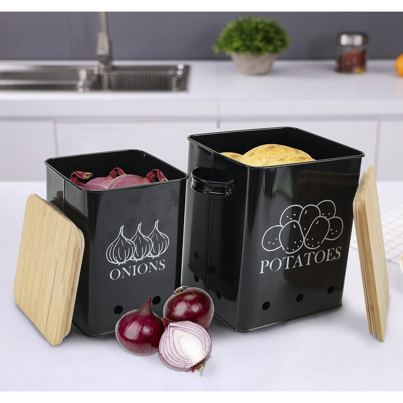 Gdfjiy Kitchen Vegetable Storage Tins Set of 2 for Potatoes,