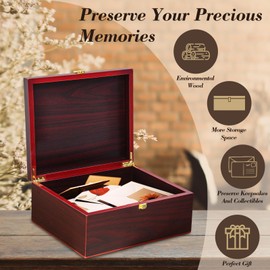 Wooden Keepsake Box with Lid - Decorative Storage Boxes - Memorial Box (Red, Large)