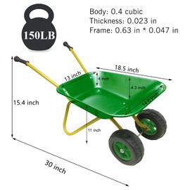 3T GROUP Kids Wheelbarrow Toy,Toddler Children Metal Wheelbarrow,Kid Wheel Barrow,Wheel Barrel Gardening Tool Gift Sowing,Digging Sand,Sweeping Leaves,Shoveling Snow(Green)